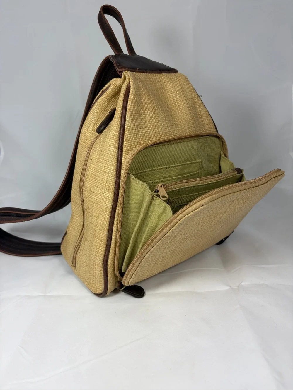 Villager Tan Woven Sling Backpack/crossbody